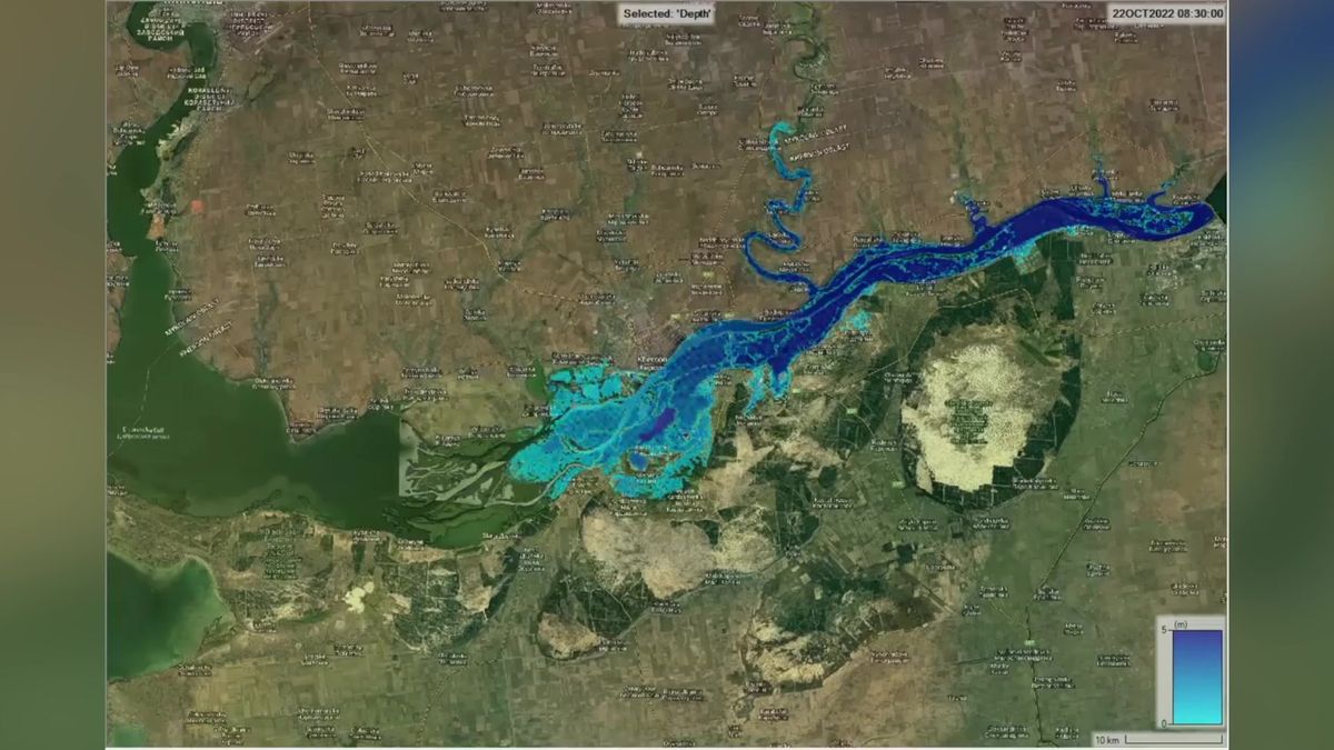 Animace ukazuje možný rozsah katastrofy pod zničenou Kachovskou přehradou